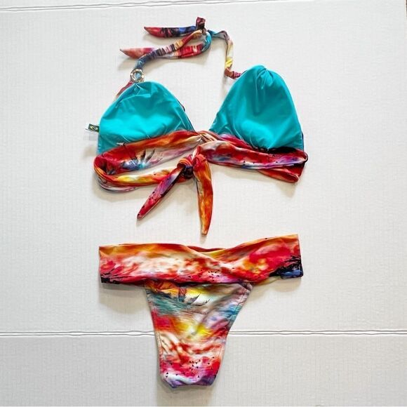 Brazilian Conal  Tropical Tie Dye Cheeky Bikini Swim set Made in Brazil Sz S - Picture 2 of 6